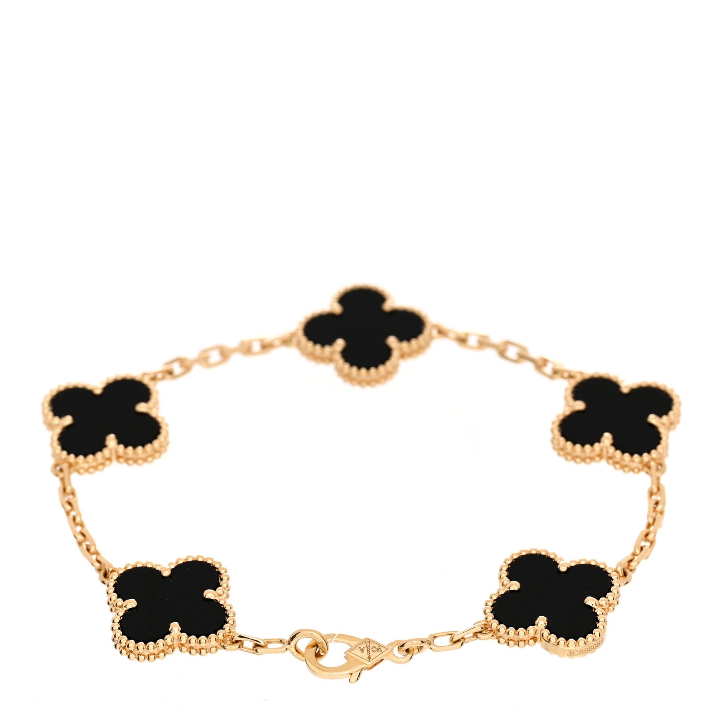 18K Yellow Gold Black Onyx 5 Motifs Vintage Alhambra Bracelet