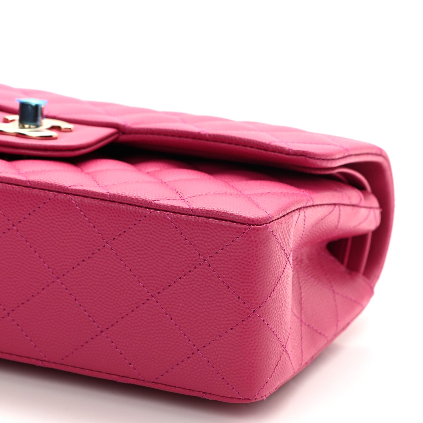 Caviar Quilted Small Double Flap Fuchsia