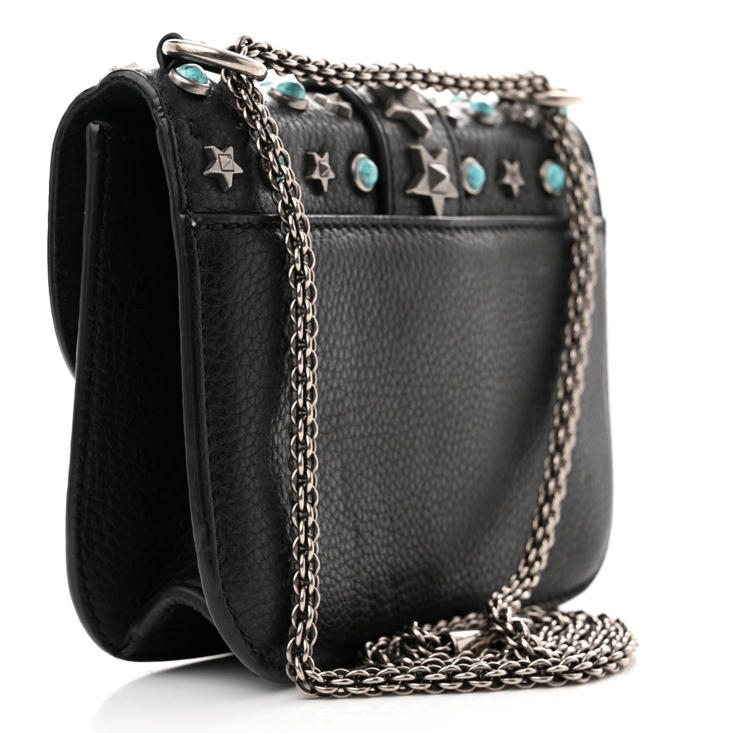 Valentino Garavani Pebbled Calfskin Star Studded Small Lock Flap Black 3 of 9