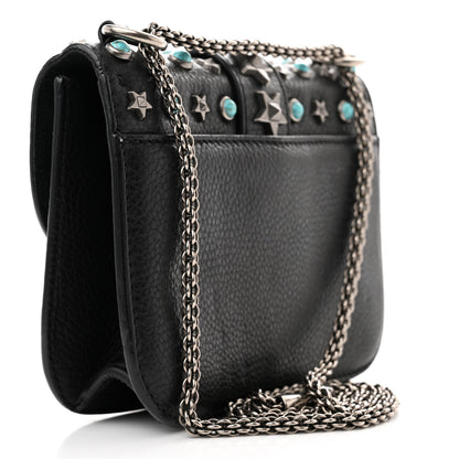 Valentino Garavani Pebbled Calfskin Star Studded Small Lock Flap Black 3 of 9