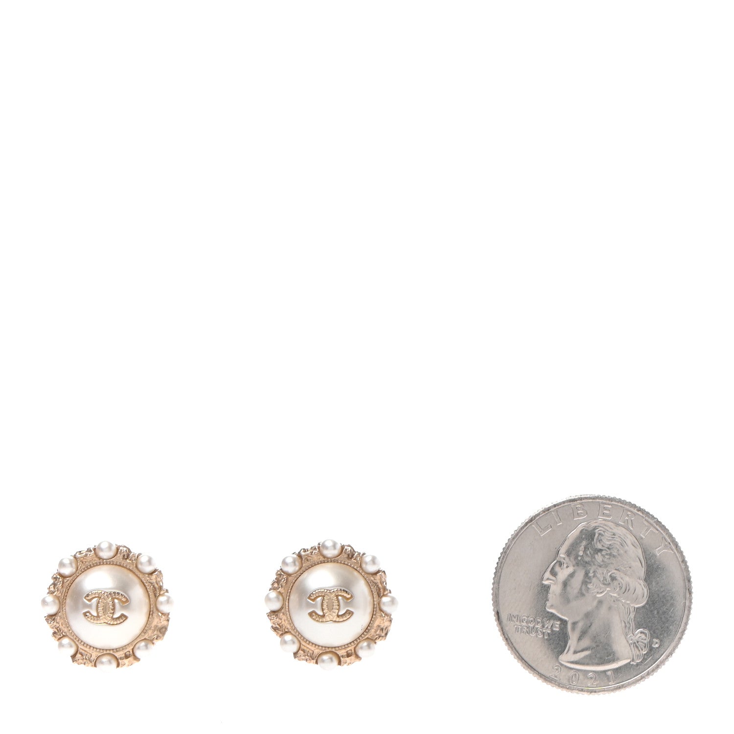 Chanel Metal Pearl CC Round Earrings Gold 2 of 4