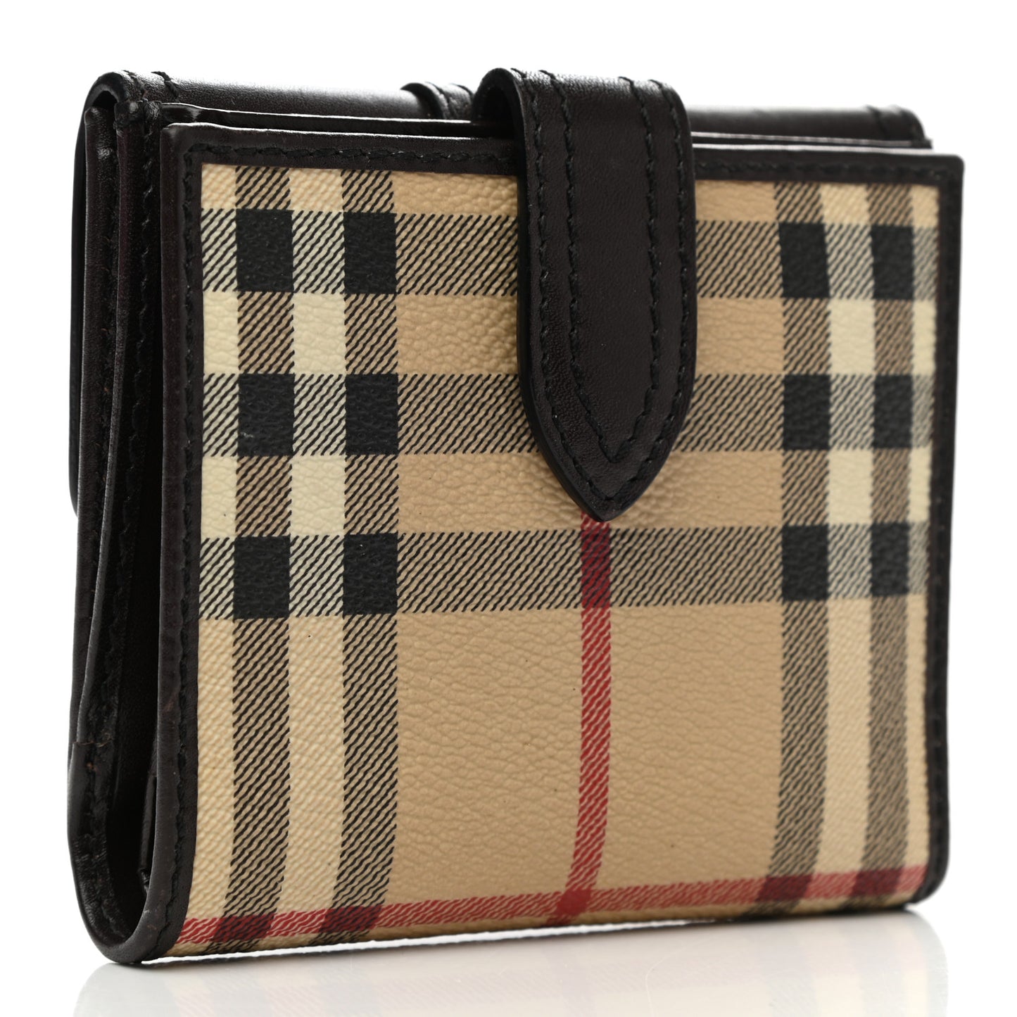 Calfskin House Check Compact Wallet Black