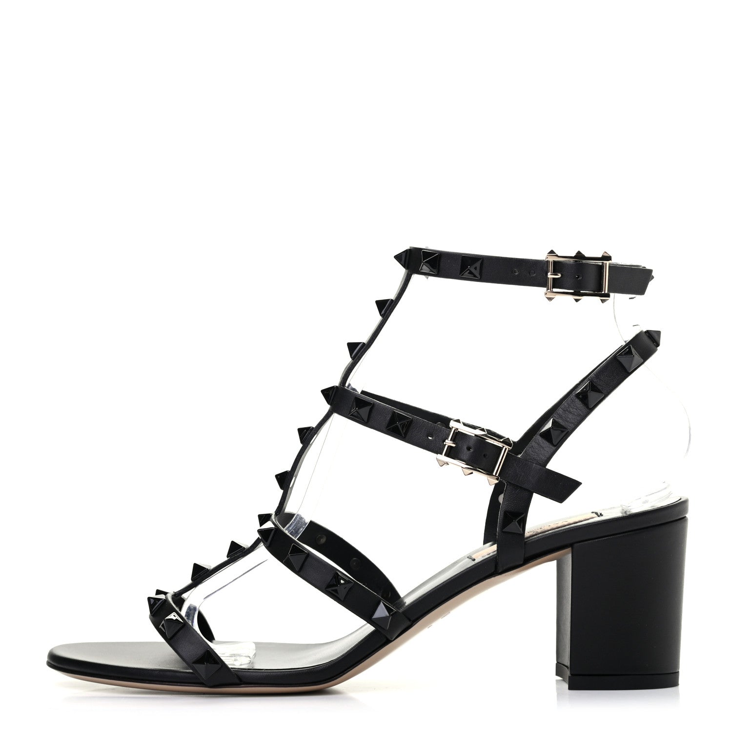Valentino Garavani Calfskin Rockstud 60mm City Sandals 39 Black 1 of 7