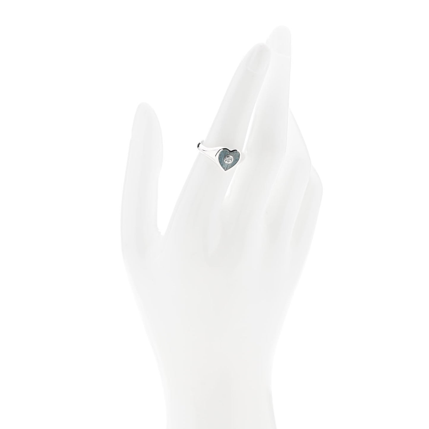 Sterling Silver Enamel GG Heart Ring 54 6.75 Blue
