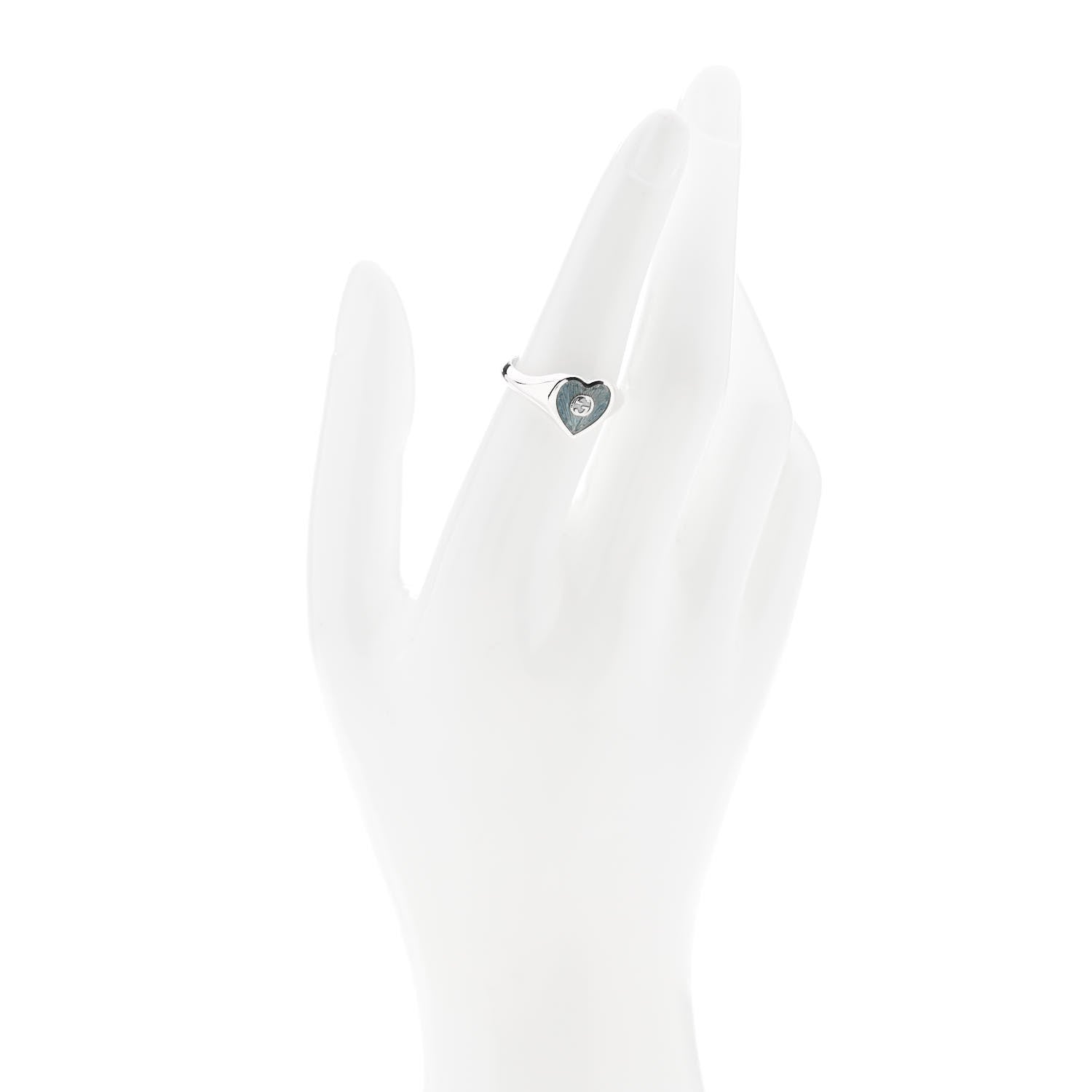 Gucci Sterling Silver Enamel GG Heart Ring 54 6.75 Blue 2 of 5