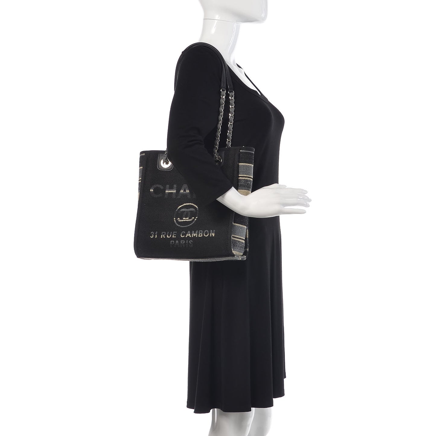 Striped Canvas Mini Deauville Tote Grey Black