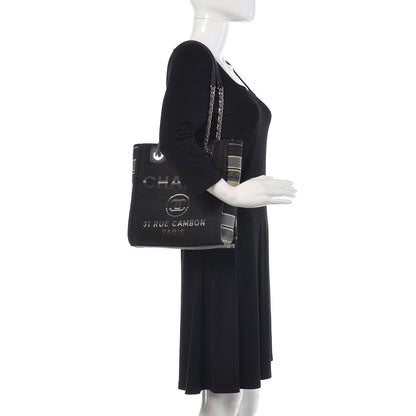 Chanel Striped Canvas Mini Deauville Tote Grey Black 2 of 10