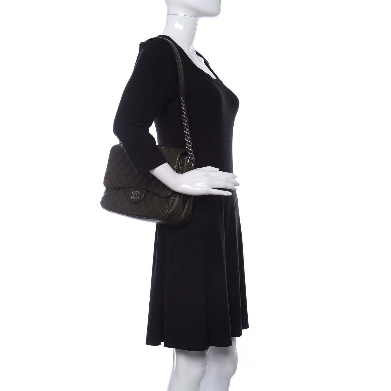 Chanel Caviar Quilted Medium Rock In Rome Single Flap Dark Khaki 2 of 11