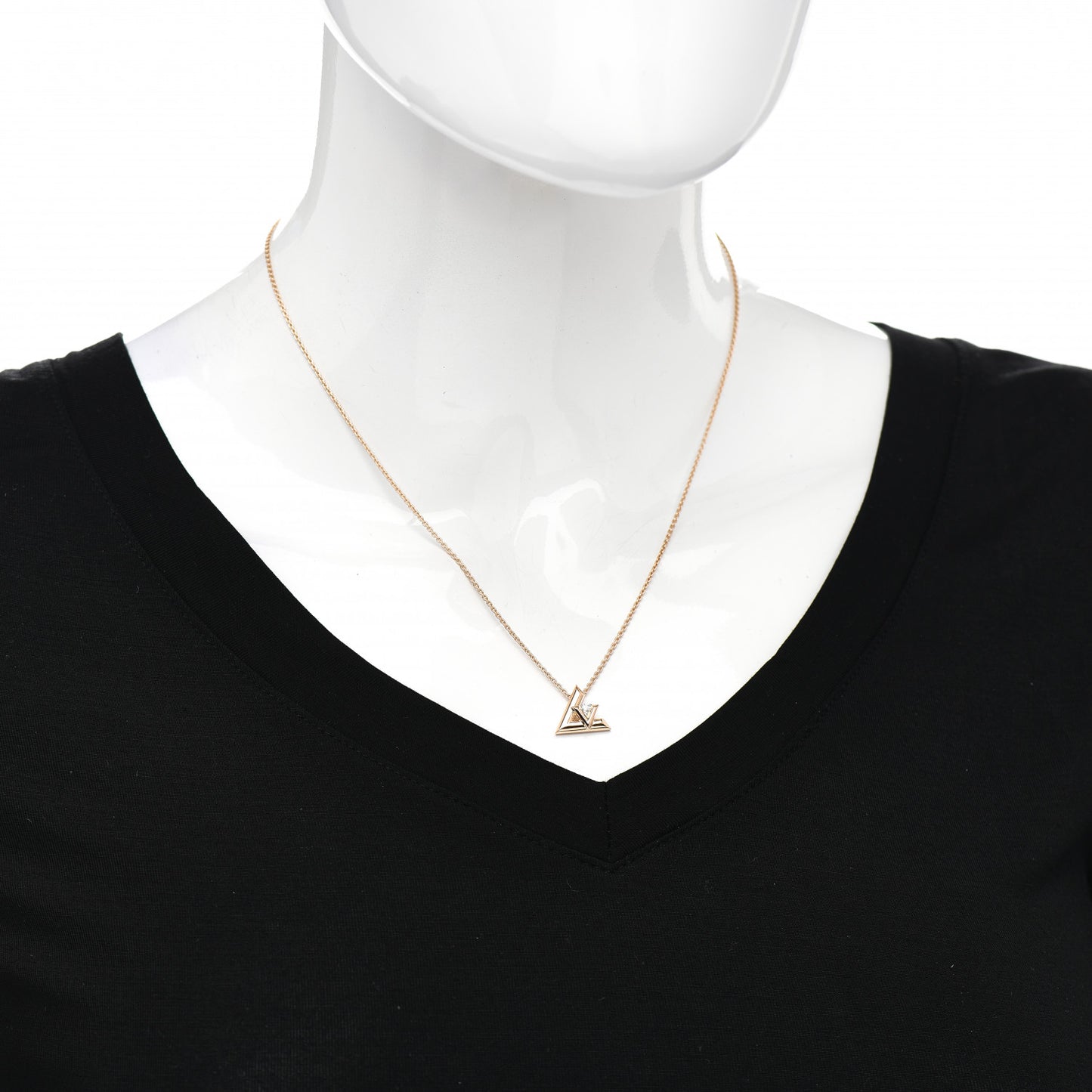 18K Pink Gold Diamond Small LV Volt One Pendant Necklace