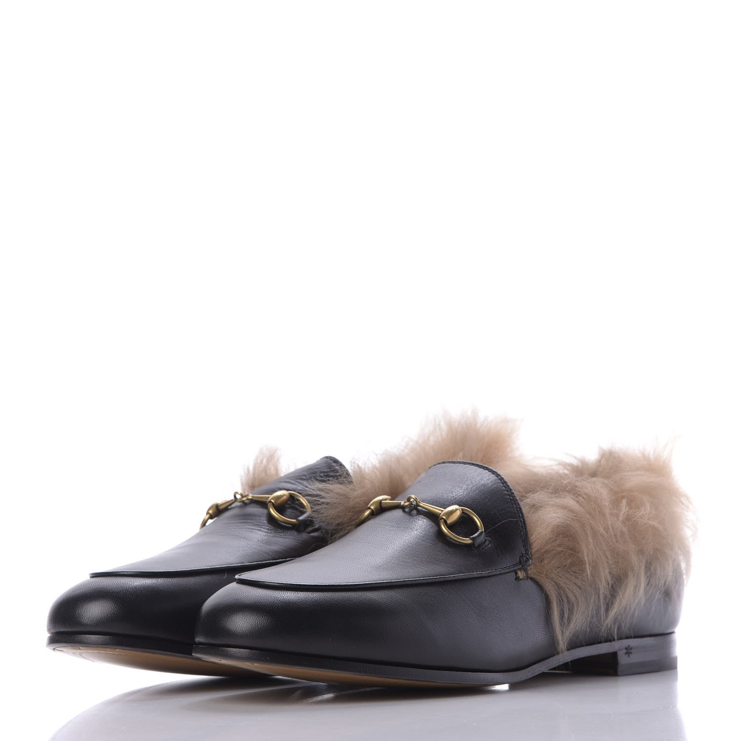 Gucci Malaga Kid Fur Womens Jordaan Loafers 39 Black Natural 3 of 11