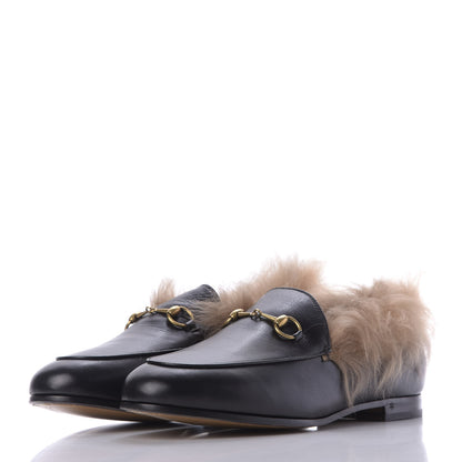 Gucci Malaga Kid Fur Womens Jordaan Loafers 39 Black Natural 3 of 11
