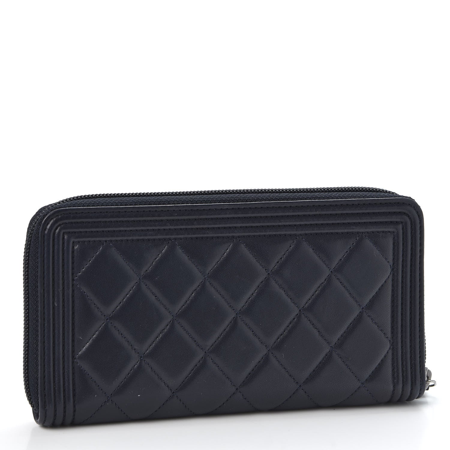 Chanel Lambskin Quilted Boy Zip Around Wallet Navy 2 of 10