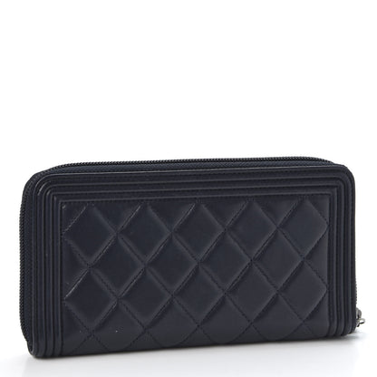Chanel Lambskin Quilted Boy Zip Around Wallet Navy 2 of 10