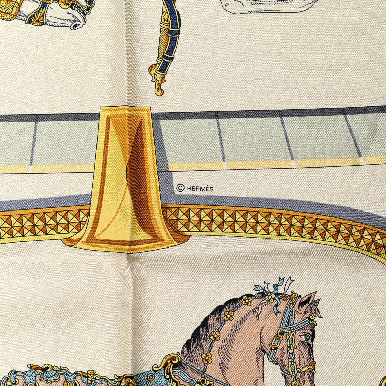 Hermes Silk Grand Apparat Scarf 90 Creme Gold Multicolor 4 of 5