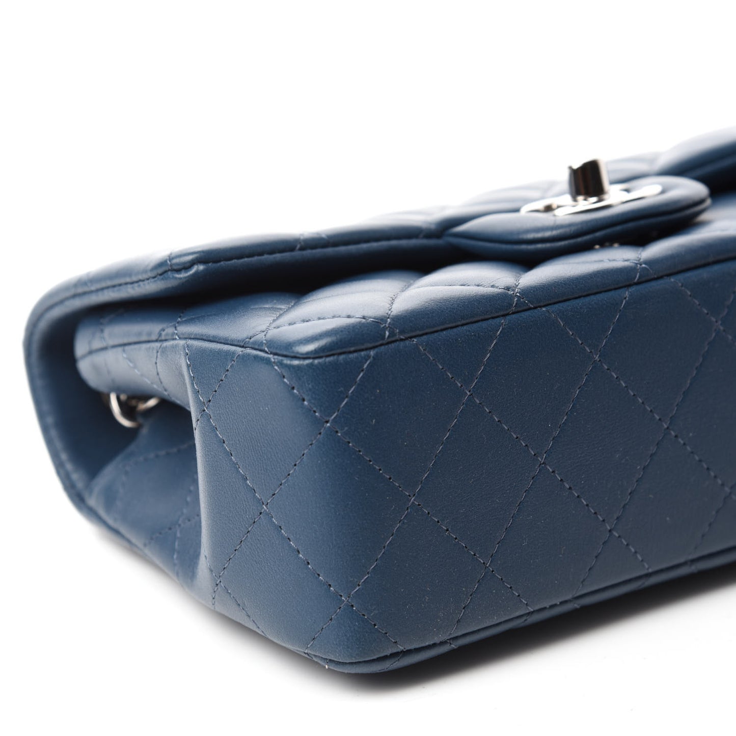 Lambskin Quilted Mini Rectangular Flap Dark Blue