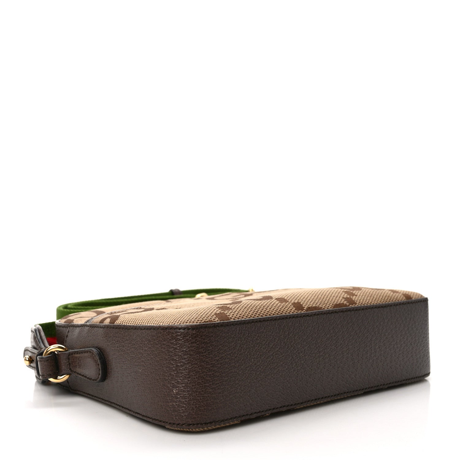 Gucci Monogram Jumbo GG Textured Dollar Calfskin Web Messenger Shoulder Bag Camel Ebony New Acero 4 of 9
