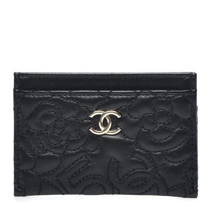Chanel Lambskin Camellia Embossed Card Holder Black 1 of 6
