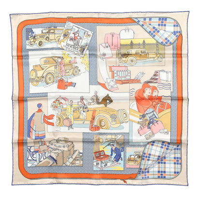 Hermes Silk Confort En Automobile Scarf 70 Vanille Bleu Jaune 1 of 5