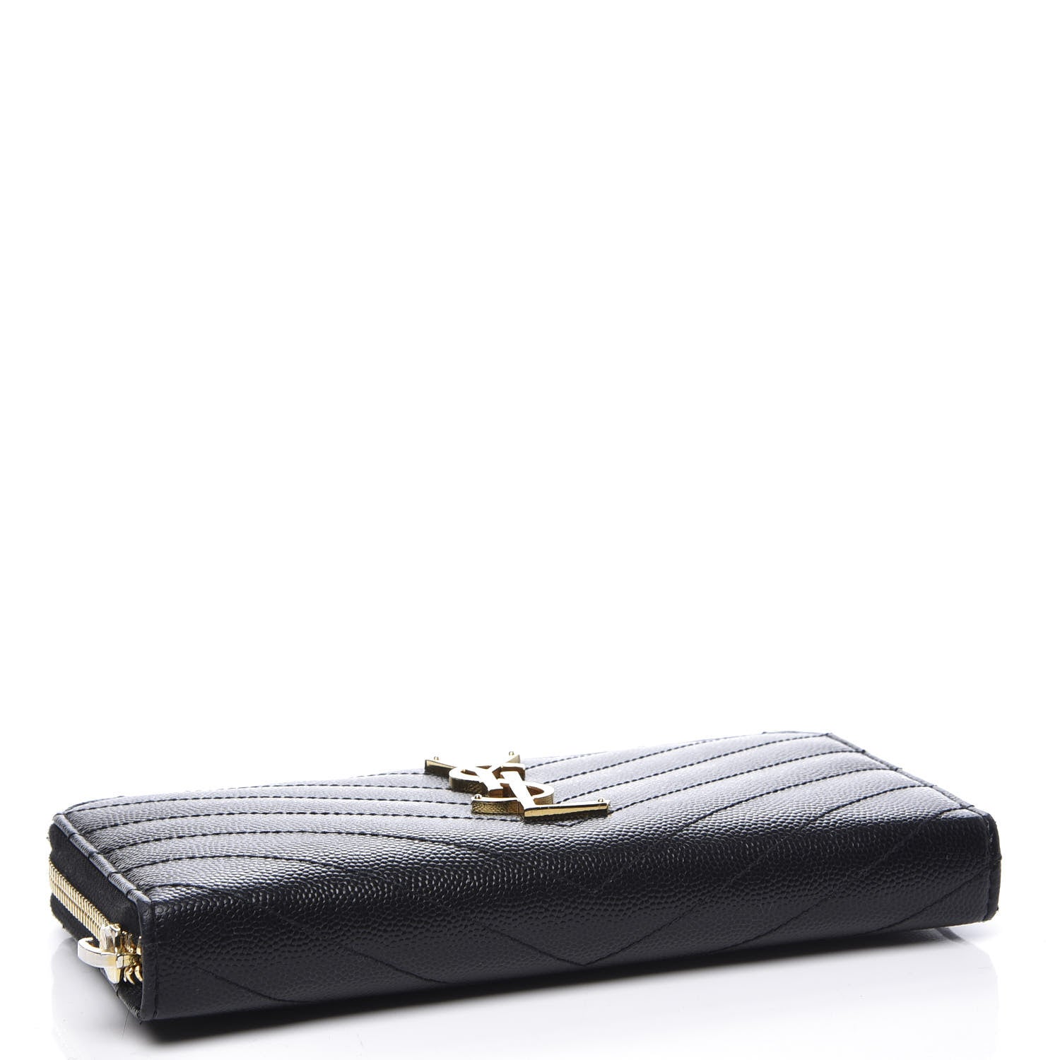 Saint Laurent Grain De Poudre Matelasse Chevron Monogram Zip Around Wallet Black 3 of 9
