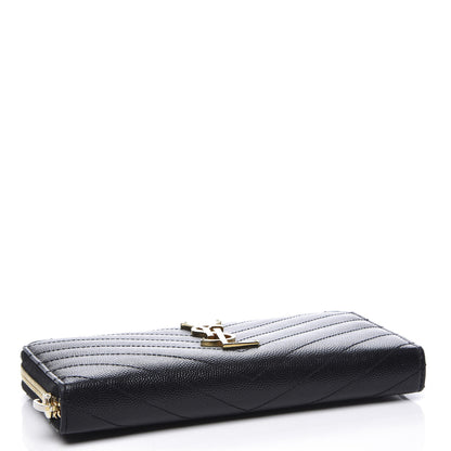 Saint Laurent Grain De Poudre Matelasse Chevron Monogram Zip Around Wallet Black 3 of 9