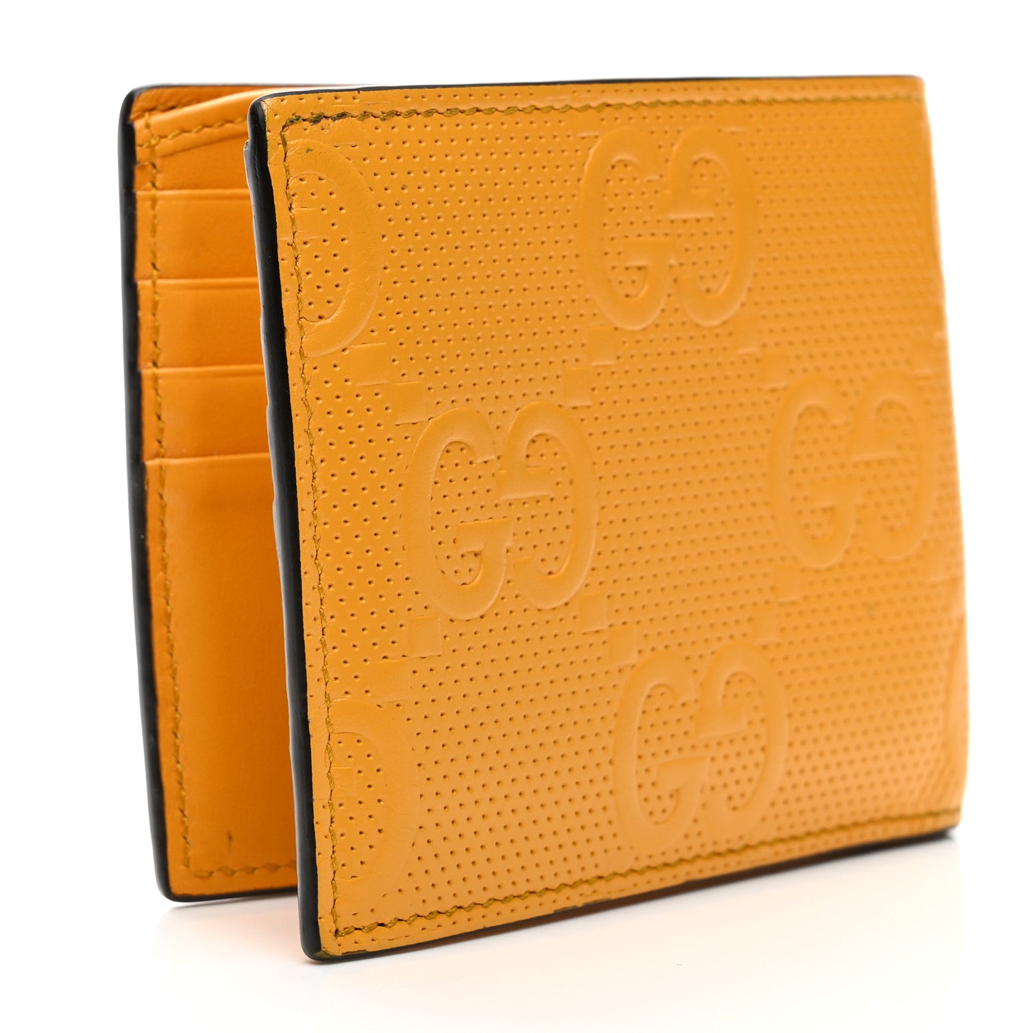 Gucci Calfskin GG Tennis Embossed Bi-Fold Wallet Yellow Tangerine 3 of 12