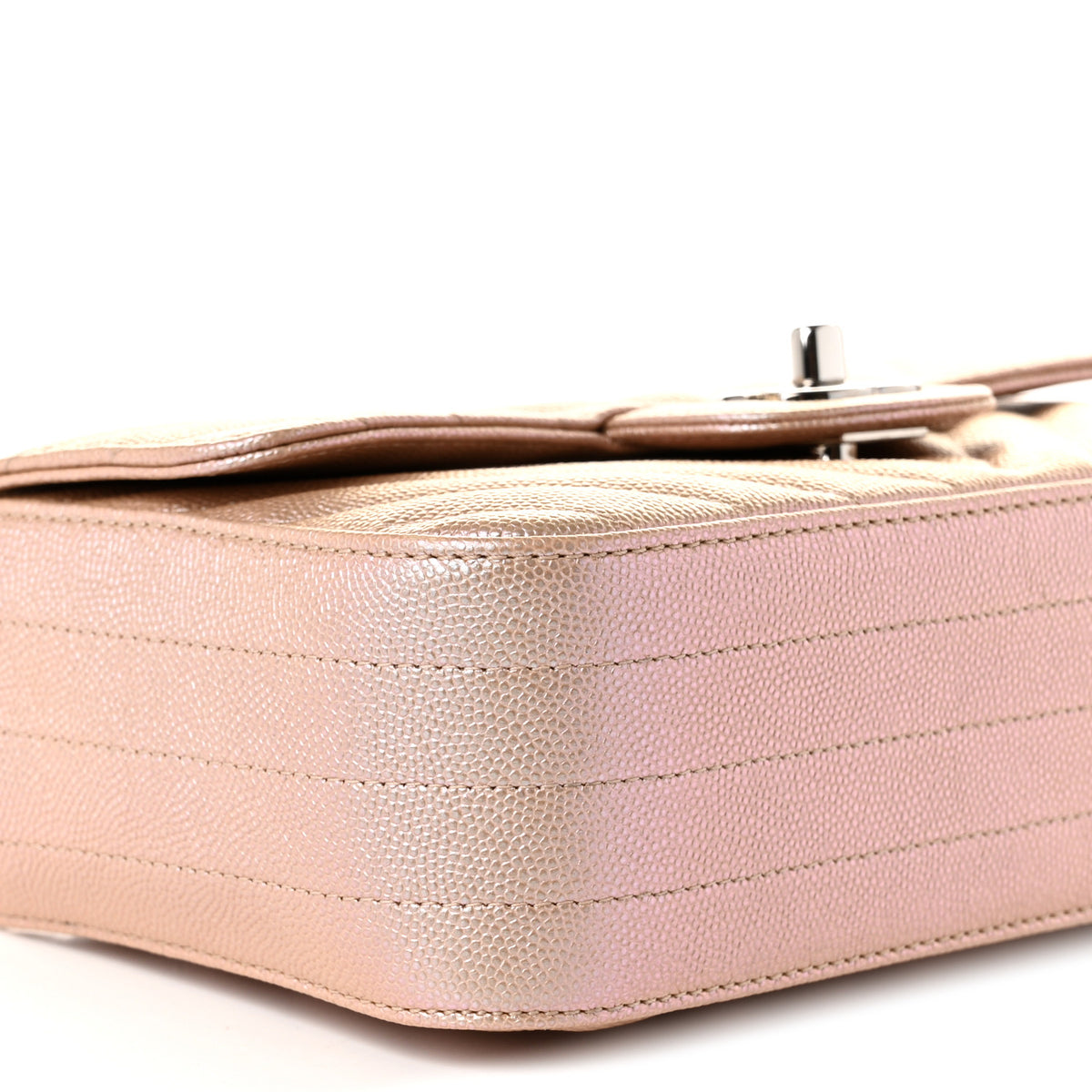 Iridescent Caviar Chevron Quilted Mini Rectangular Flap Light Gold