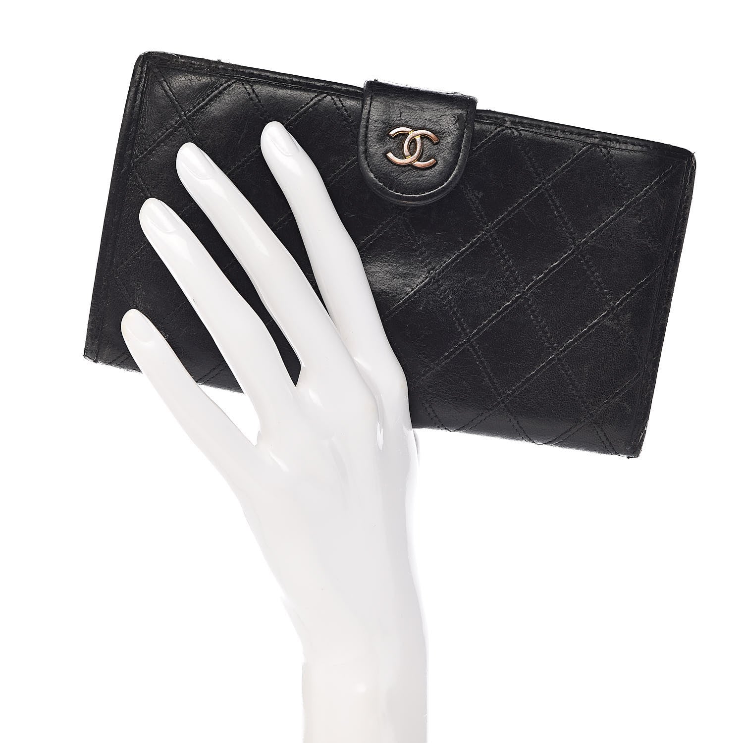 Chanel Lambskin Diamond Stitched French Wallet Black 2 of 19