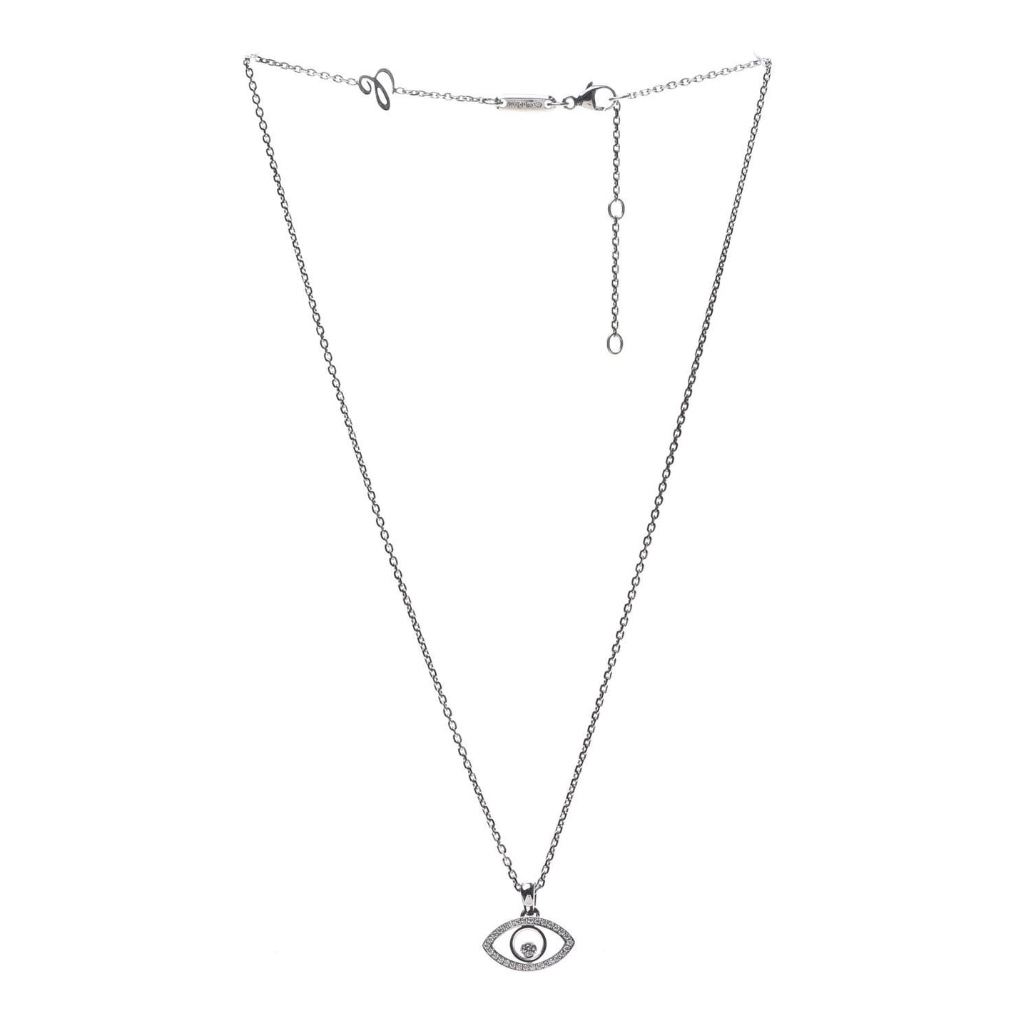 18K White Gold Pave Diamond Good Luck Charms Evil Eye Pendant Necklace