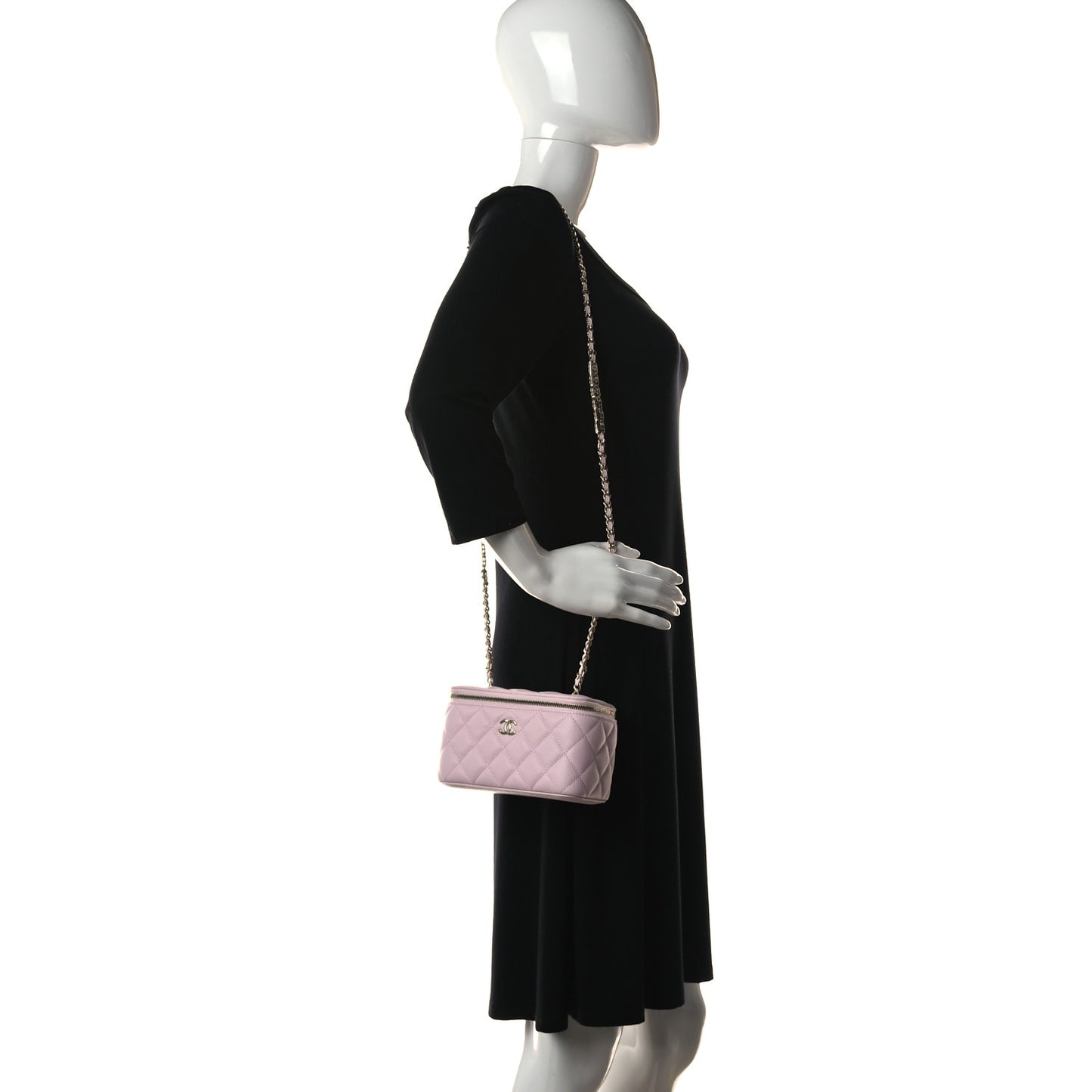 Caviar Quilted Small Vanity Case With Chain Light Pink