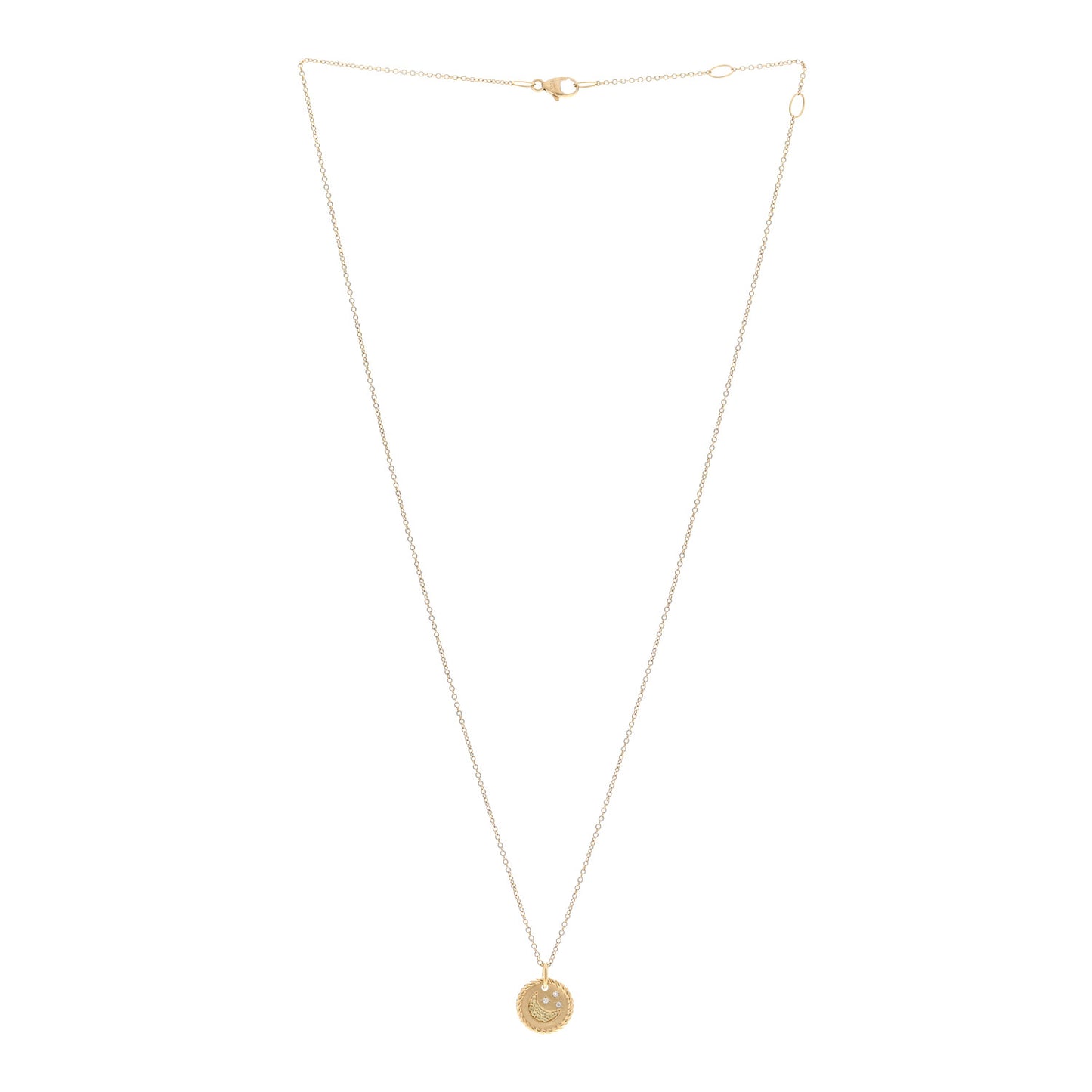 18K Yellow Gold Diamond Yellow Sapphire Cable Collectibles Moon and Stars Pendant Necklace