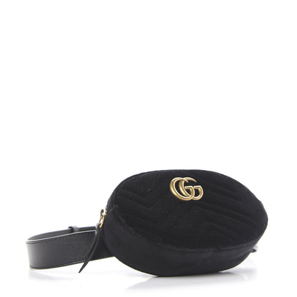 Gucci Velvet Matelasse GG Marmont Belt Bag 75 30 Black 3 of 12