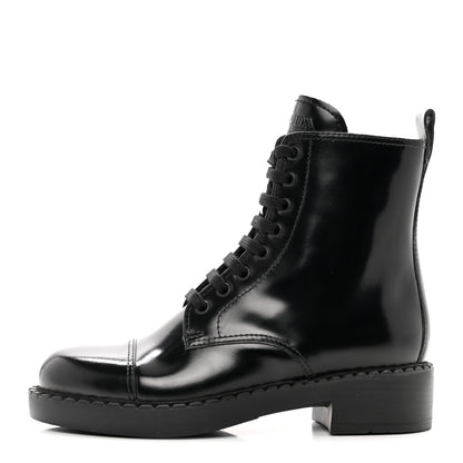 Prada Spazzolato Chocolate 50mm Combat Boots 36 Black 1 of 10