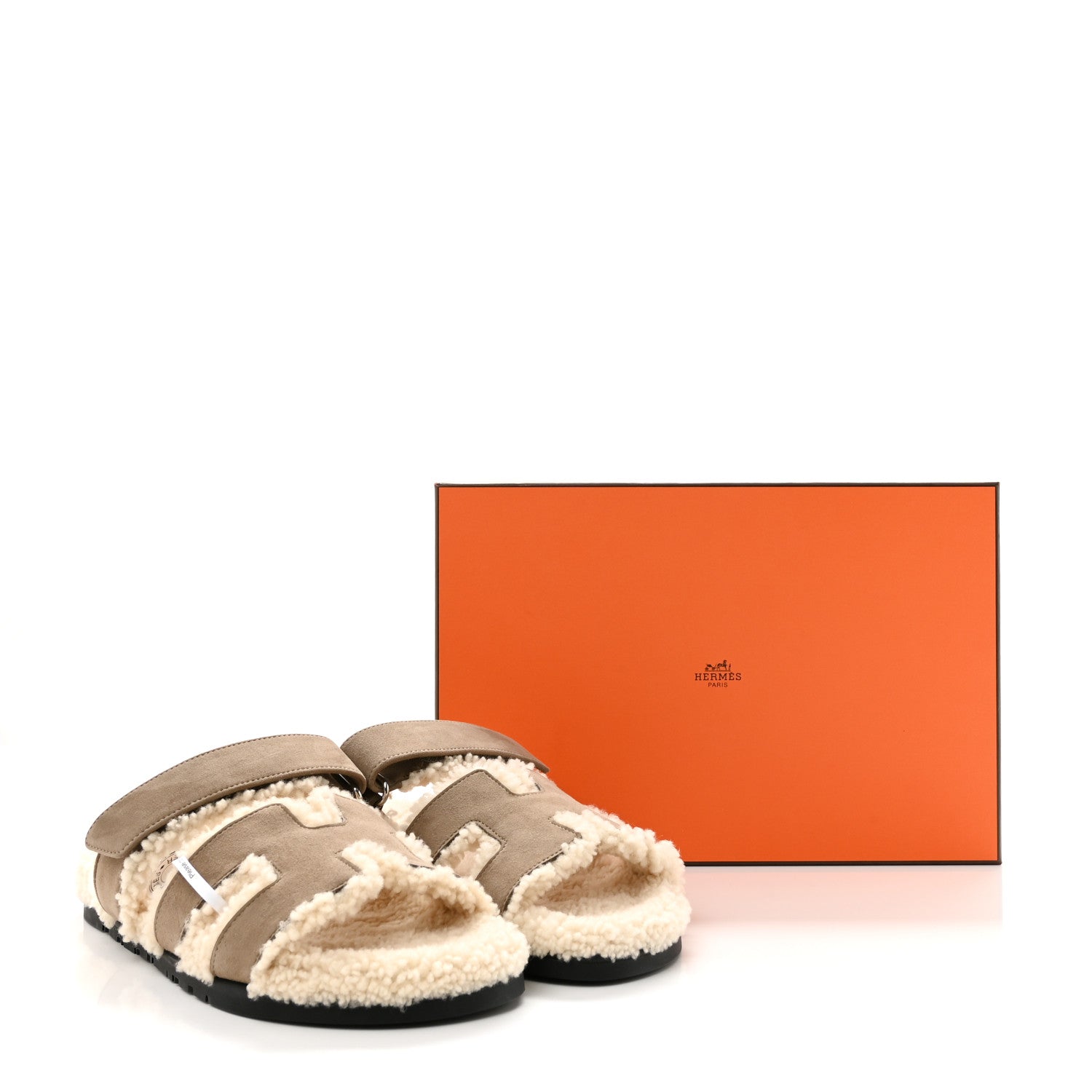 Hermes Suede Goatskin Woolskin Womens Chypre Sandals 39 Etoupe Ecru 10 of 10