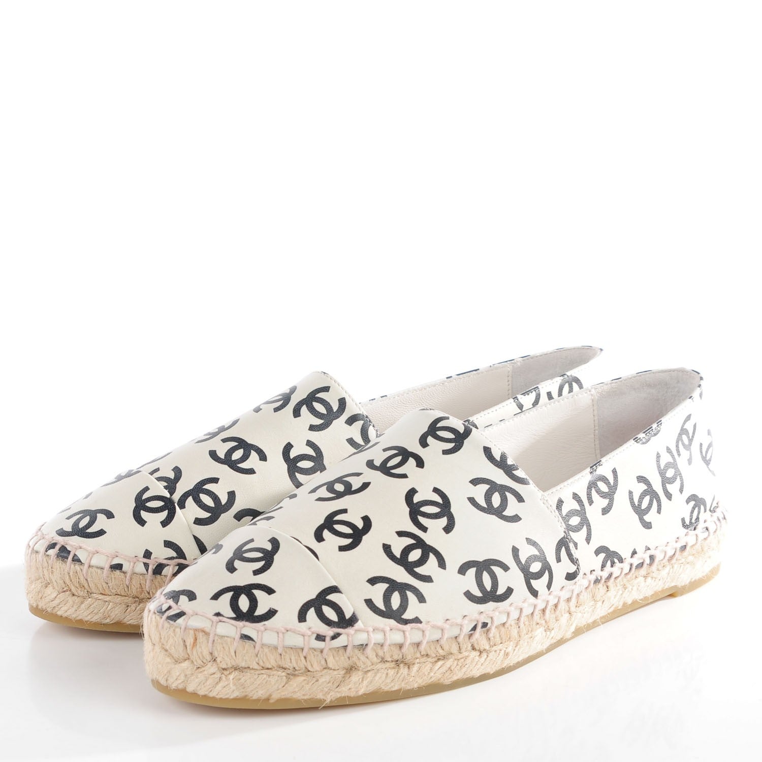 Chanel Lambskin Printed CC Espadrilles 38 White Black 3 of 10