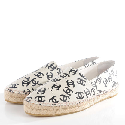 Chanel Lambskin Printed CC Espadrilles 38 White Black 3 of 10