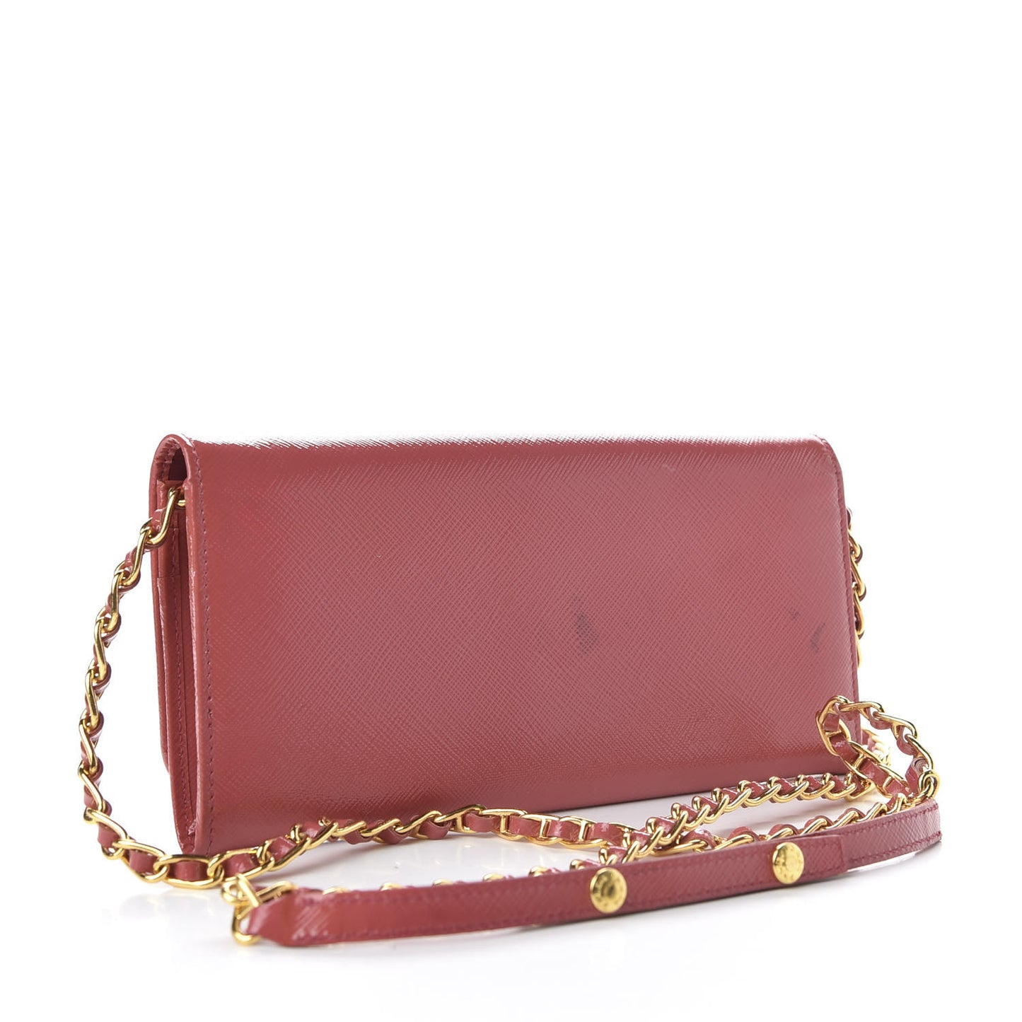 Saffiano Vernice Metal Oro Chain Wallet Fragola