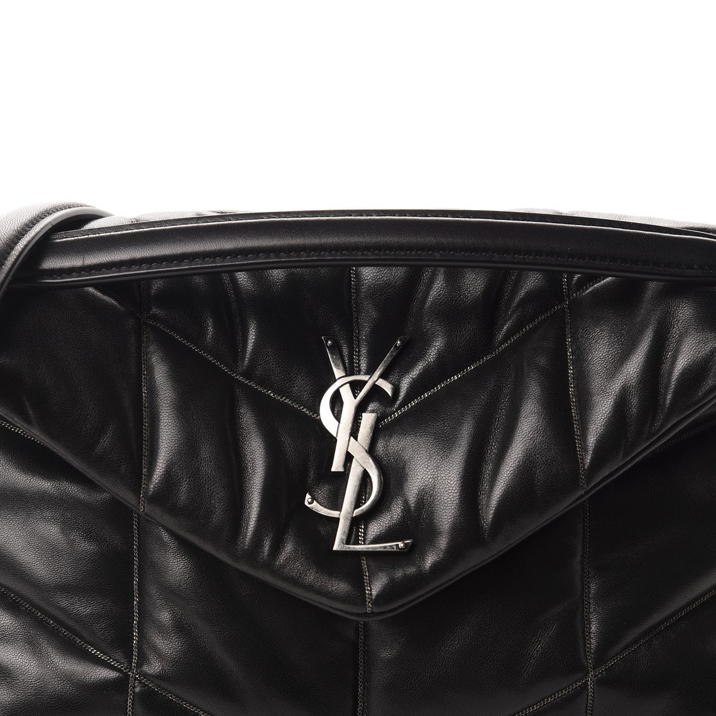 Lambskin Quilted Small Loulou Puffer Monogram Chain Satchel Black