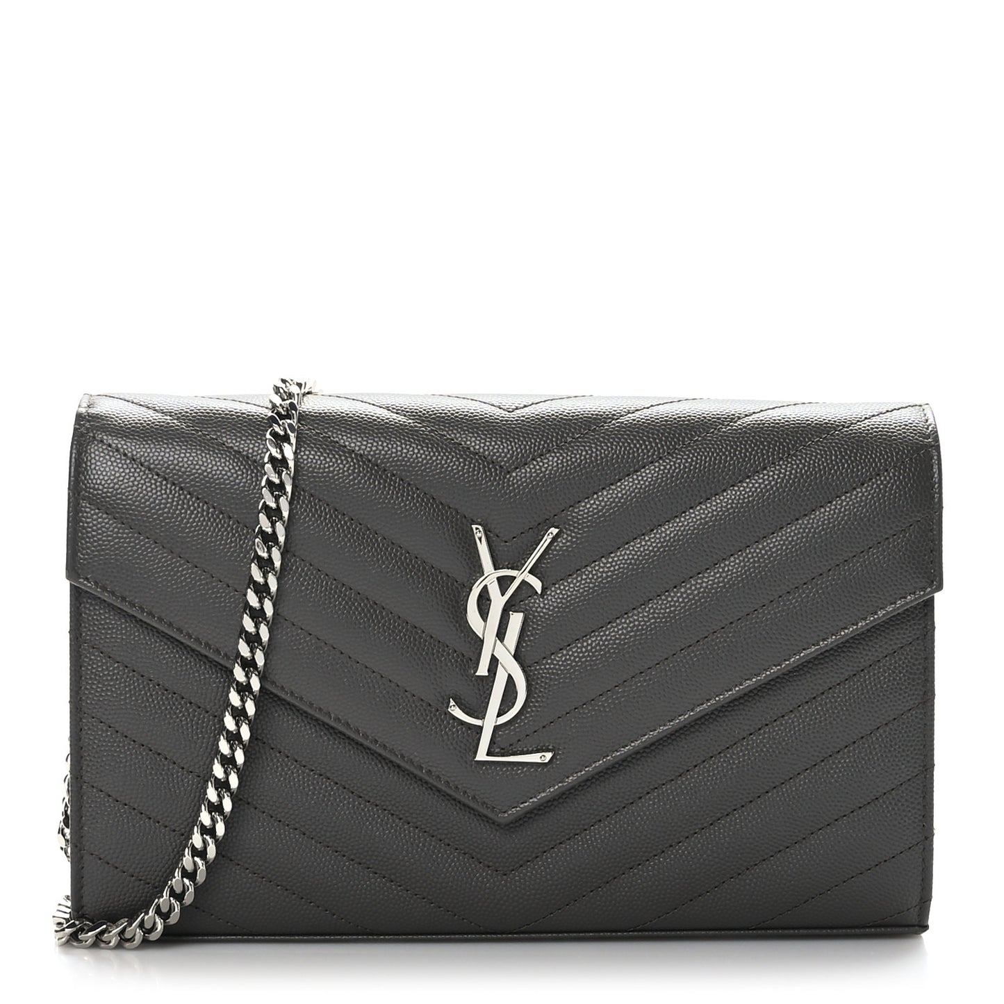 Grain De Poudre Matelasse Chevron Monogram Envelope Chain Wallet Earth