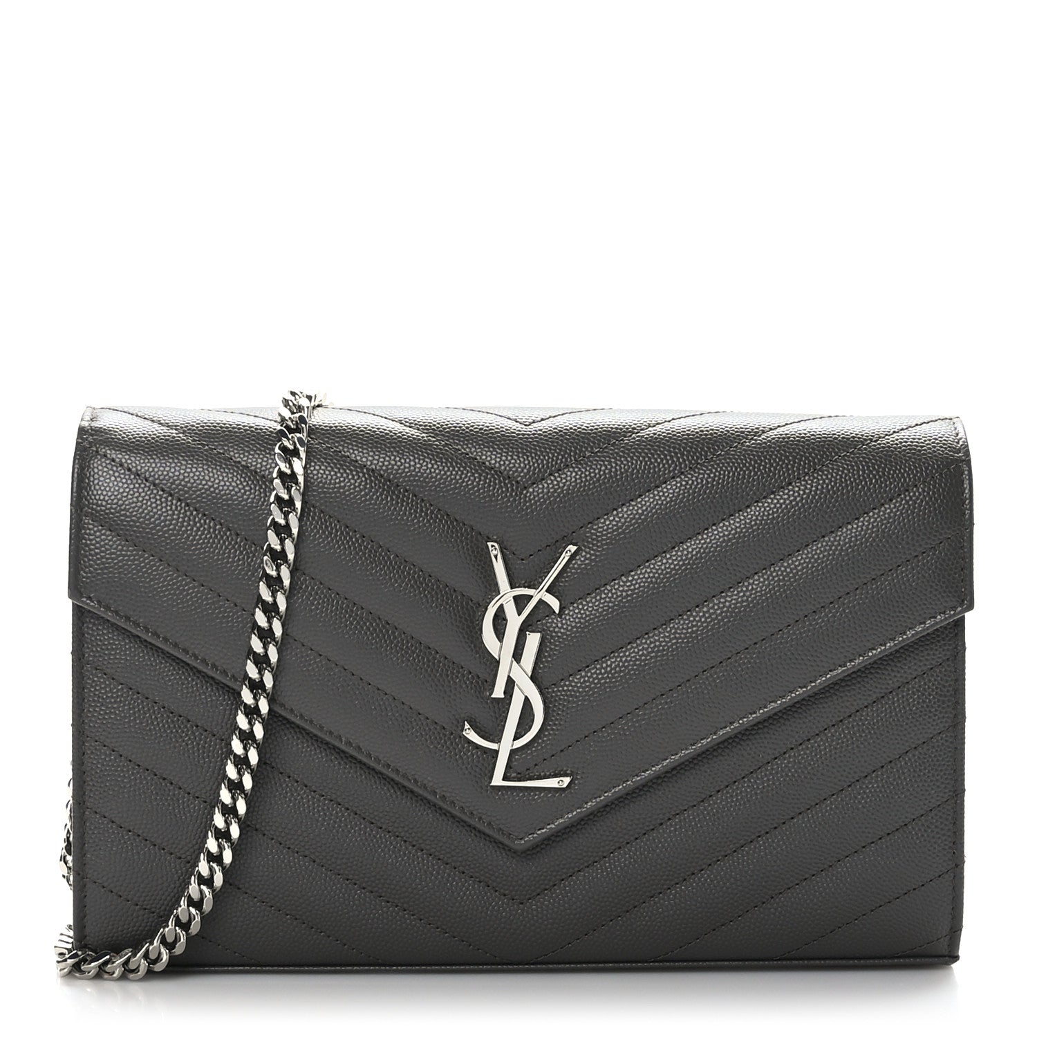 Saint Laurent Grain De Poudre Matelasse Chevron Monogram Envelope Chain Wallet Earth 1 of 9