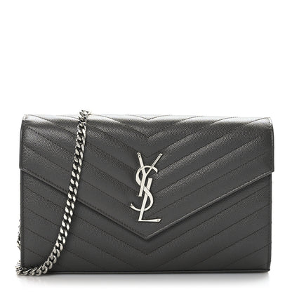 Saint Laurent Grain De Poudre Matelasse Chevron Monogram Envelope Chain Wallet Earth 1 of 9
