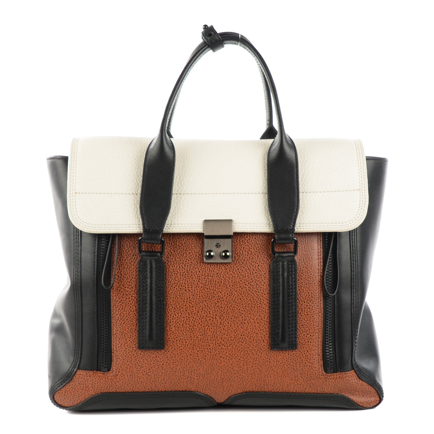 3.1 Phillip Lim 3.1 Textured Calfskin Large Pashli Satchel Brown 1 of 7