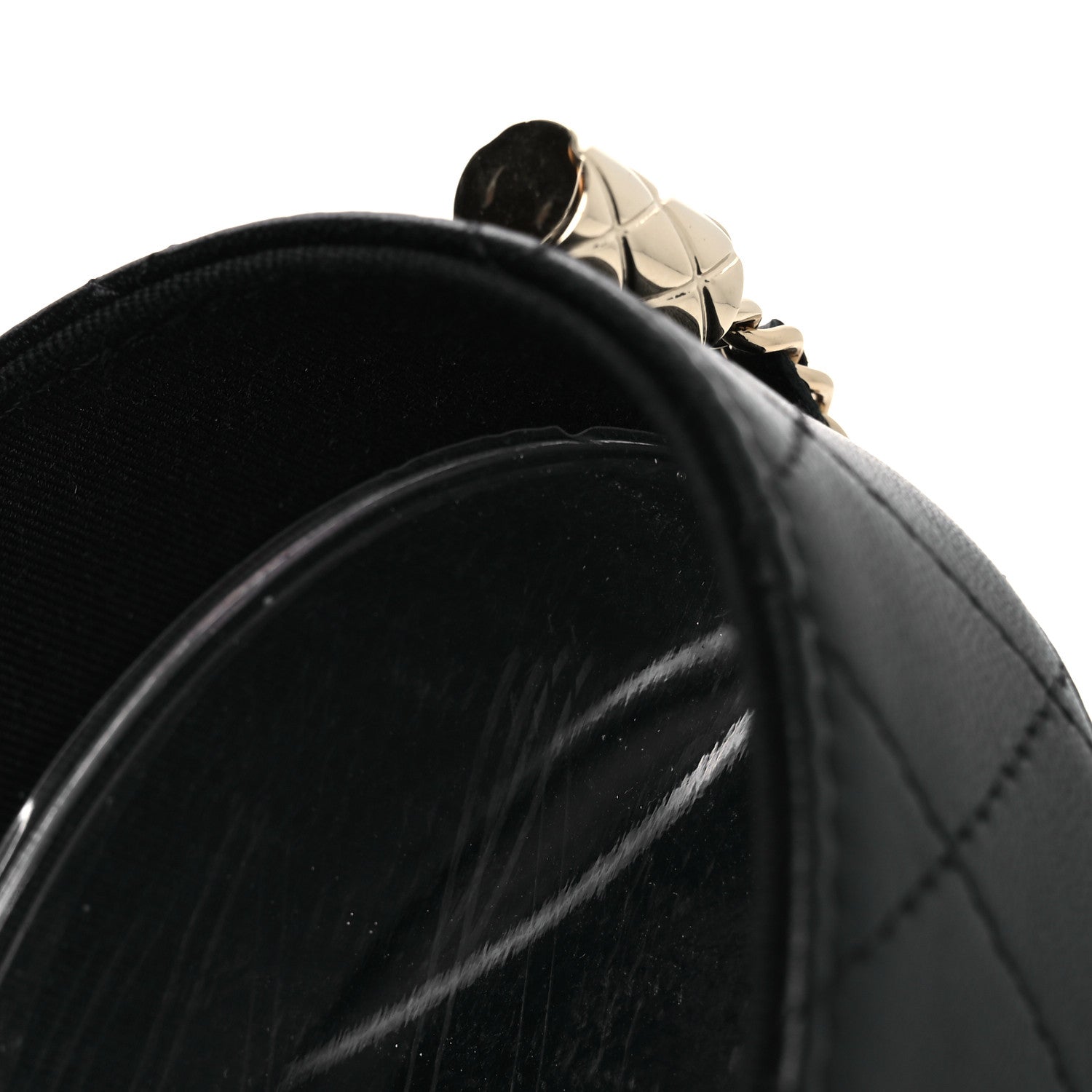 Chanel Lambskin Quilted Round Vanity Case With Chain Black 11 of 12