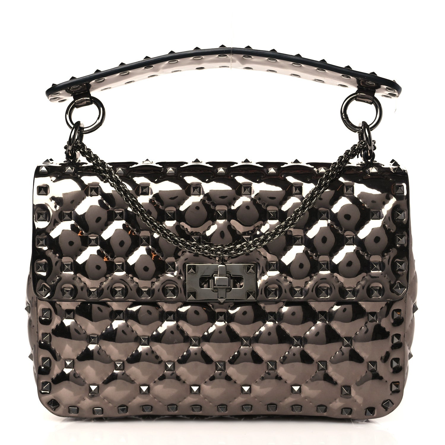 Valentino Garavani Metallic Patent Medium Rockstud Spike Shoulder Bag Rutenio 1 of 8