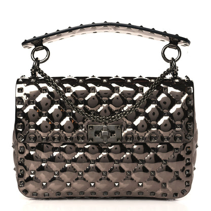 Valentino Garavani Metallic Patent Medium Rockstud Spike Shoulder Bag Rutenio 1 of 8