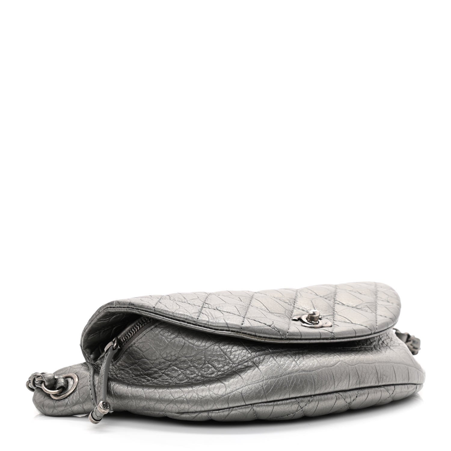 Chanel Metallic Calfskin Crocodile Embossed Quilted Easy Trip Waist Bag Fanny Pack Silver 4 of 11