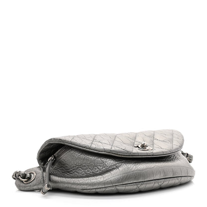 Chanel Metallic Calfskin Crocodile Embossed Quilted Easy Trip Waist Bag Fanny Pack Silver 4 of 11