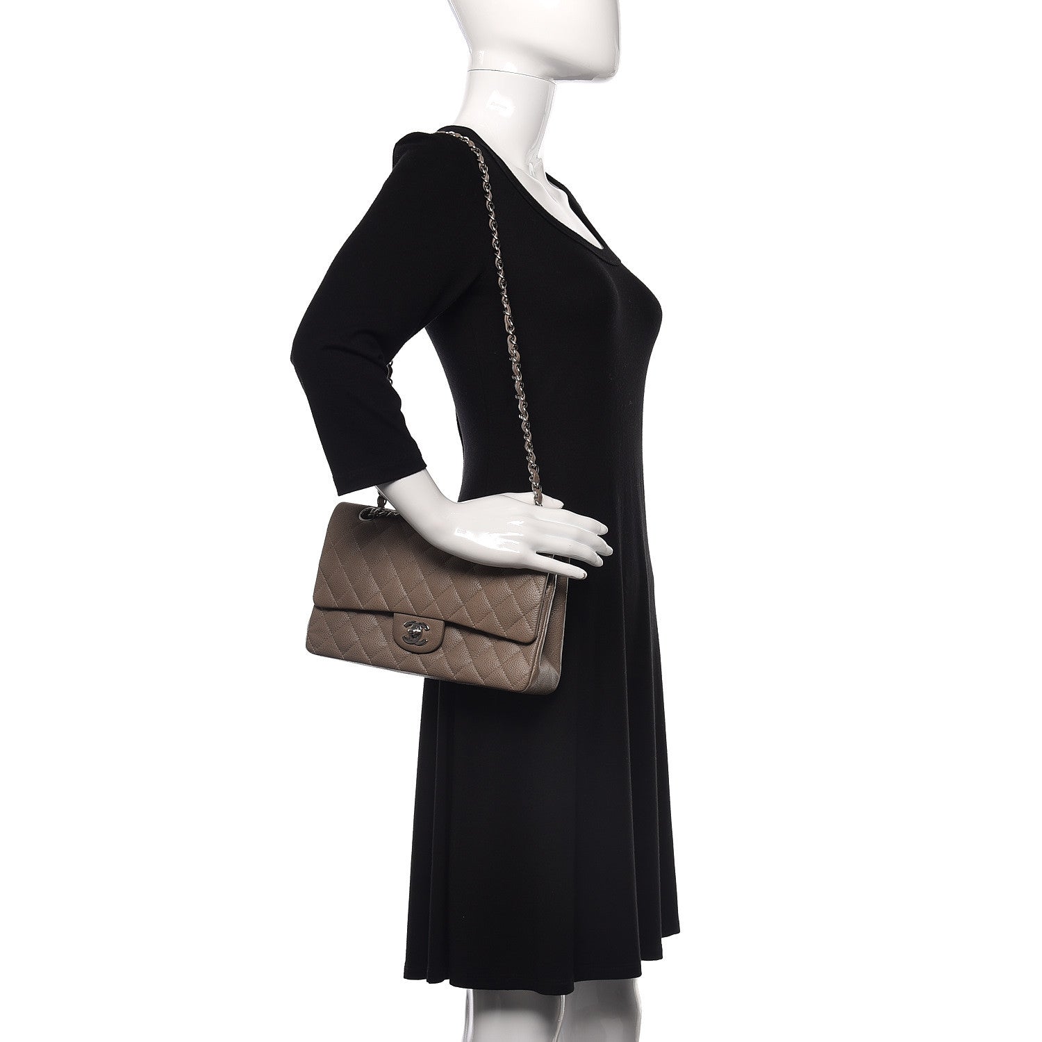 Chanel Caviar Quilted Medium Double Flap Taupe 2 of 15