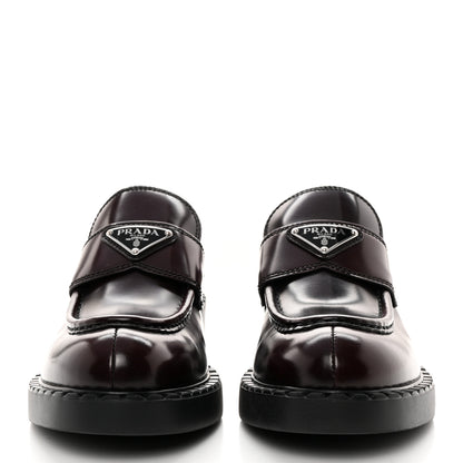 Prada Spazzolato Metal Triangle Logo 50mm Loafers 38.5 Cordovan 2 of 14