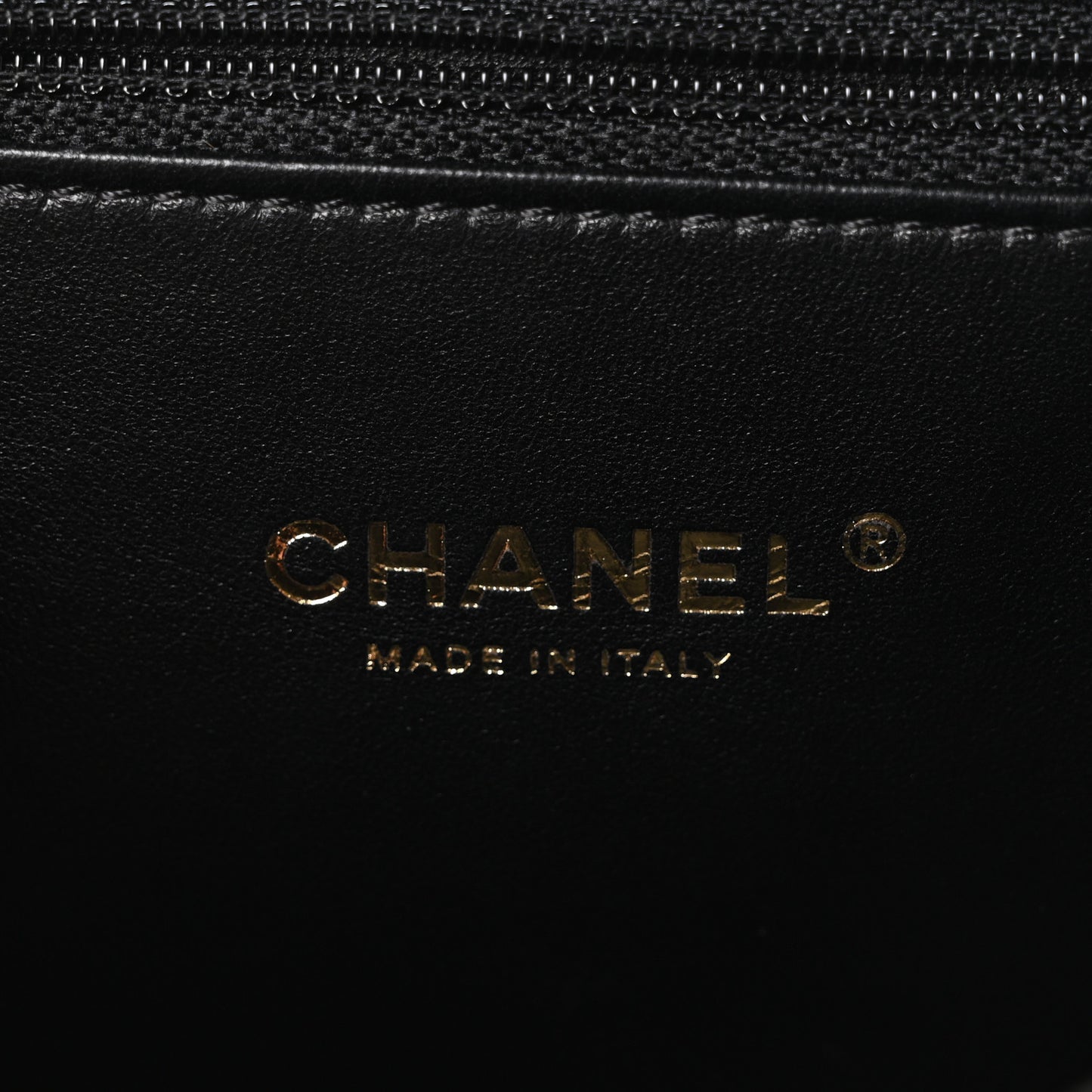 Calfskin Chevron Quilted Medal Flap Black