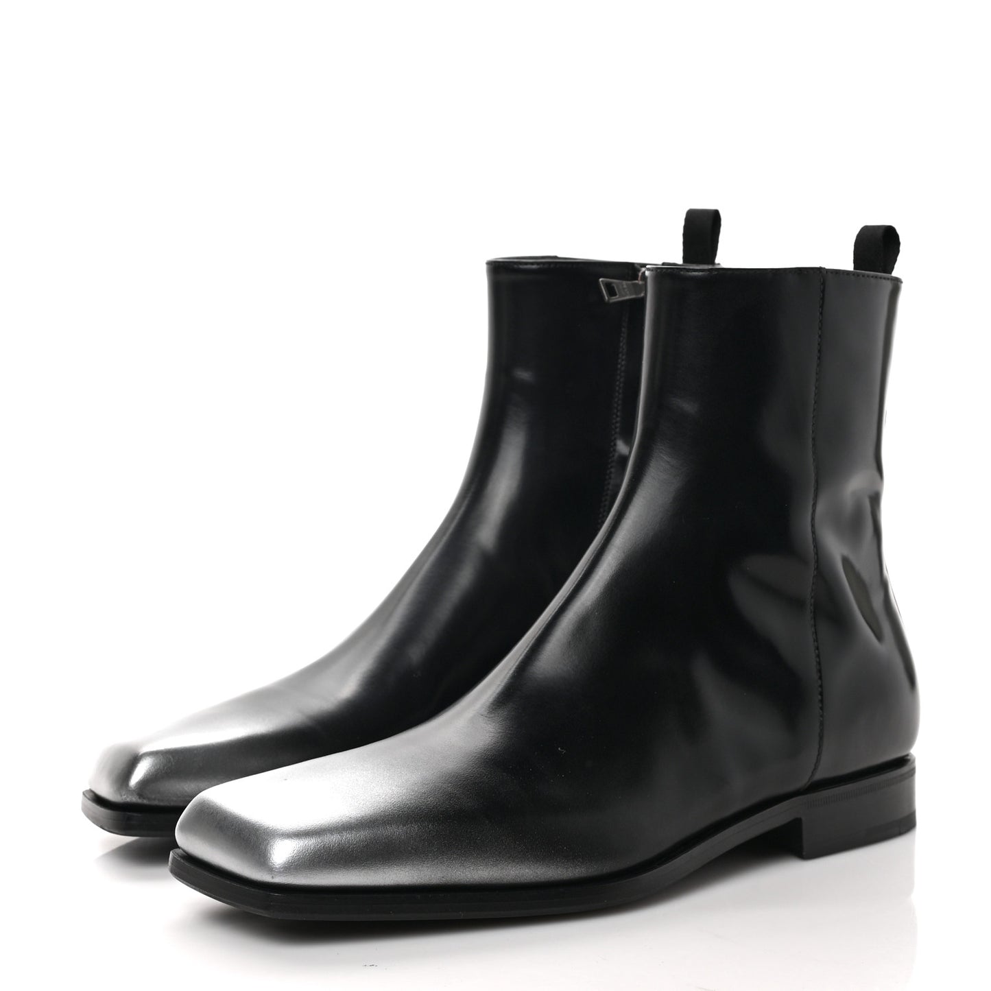 Spazzolato Sfumato Mens Square Toe Ankle Boots 8 Black Argento
